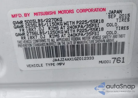 2016 Mitsubishi Outlander Gt z USA, uszkodzony, nr VIN JA4JZ4AX1GZ012333